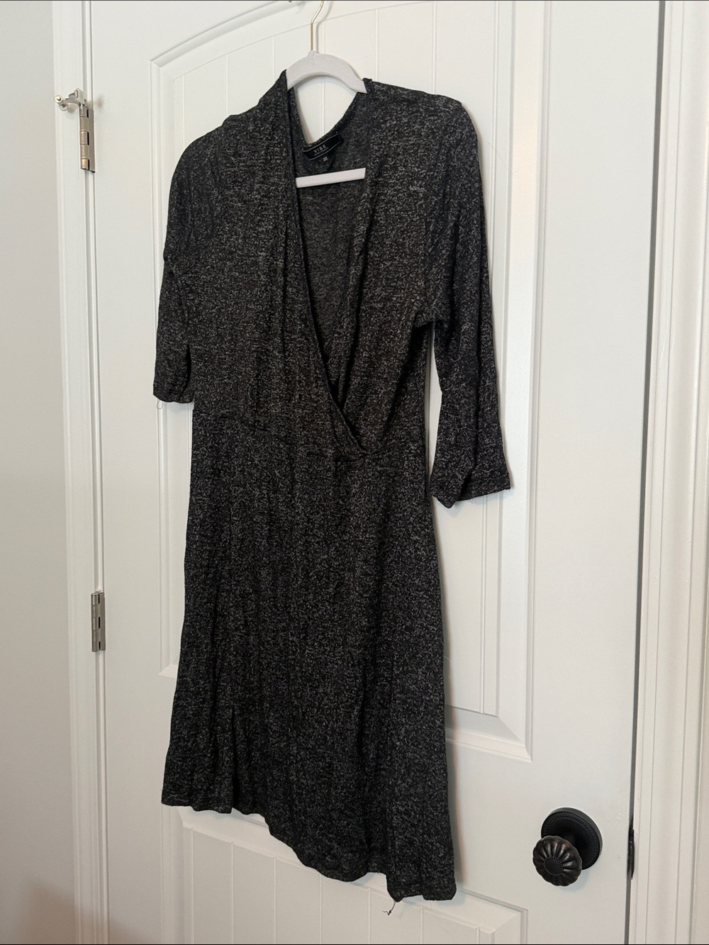 Vibe Black Metallic Knit Wrap-Style Midi Dress